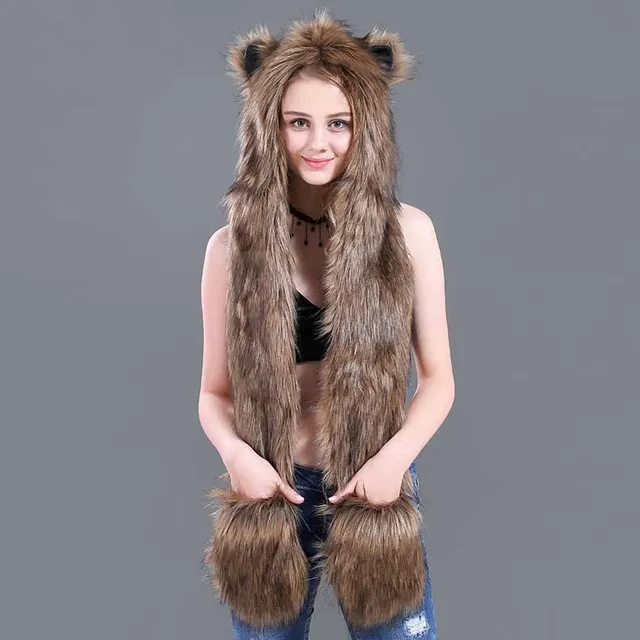Faux Fur Straw Cartoon Animal Hat Scarf Gloves One Grass Yellow - Shop at LoveMi