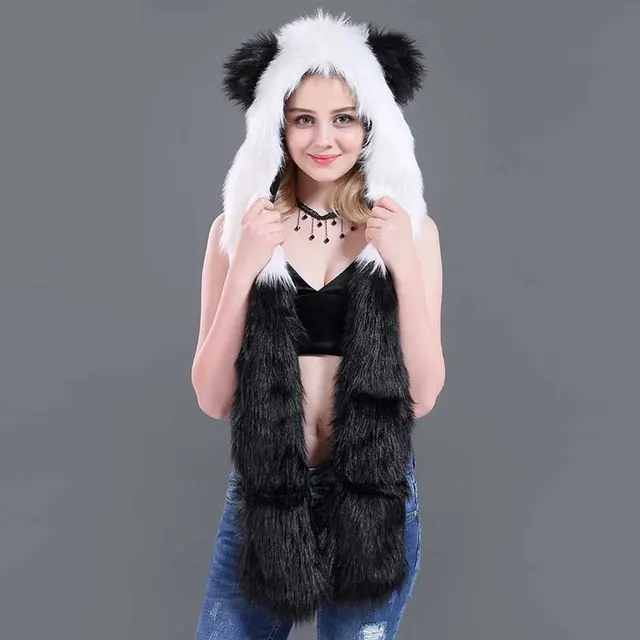 Faux Fur Straw Cartoon Animal Hat Scarf Gloves One Panda - Shop at LoveMi