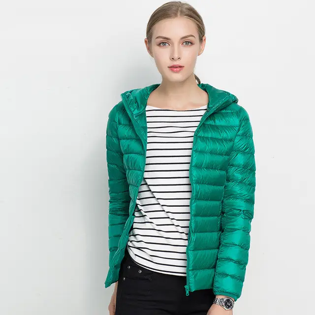 Lightweight Down Jacket Women Short Hooded Super Lightweight Green - Shop at LoveMi