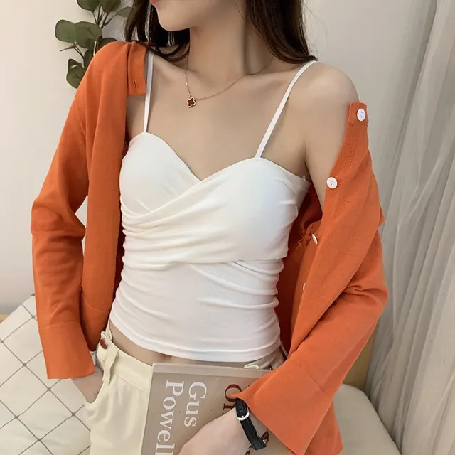 New Solid Color Small Camisole Women's Pure Cotton With Chest Pad White - Shop at LoveMi