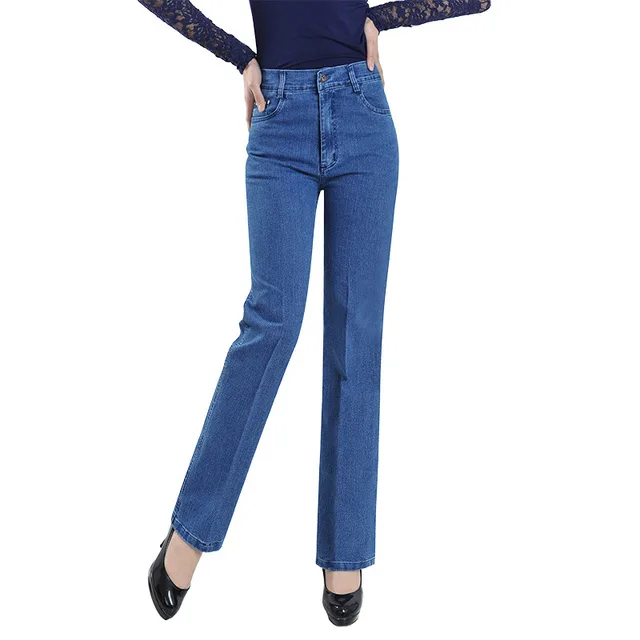 Fall Winter Women's Trousers Stretch Straight Leg Slim High Waisted Jeans Light Blue - Shop at LoveMi