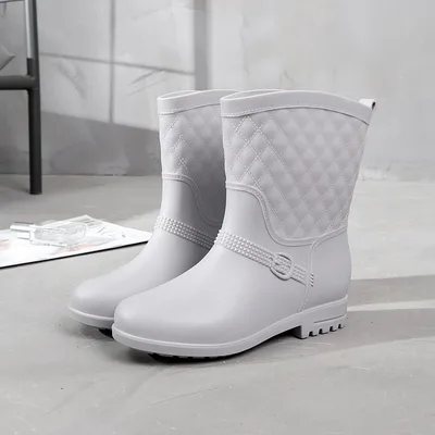 Rain Boots Women's Fashion Style Outer Wear Mid tube Water Shoes Grey - Shop at LoveMi
