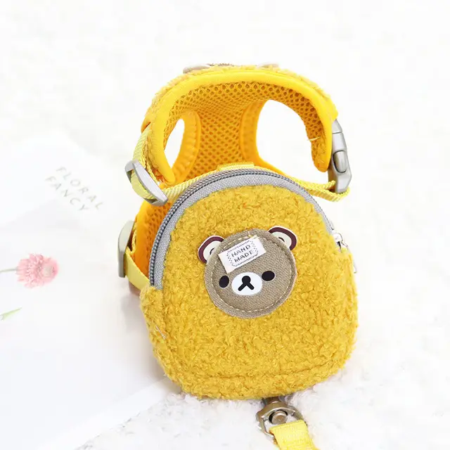 Fleece Cute Pet Backpack Chest Strap Vest Type Traction Rope Yellow - Shop at LoveMi