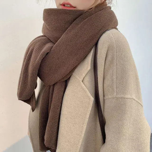 Pure Color Knitted Wool Scarf Women Autumn And Winter Coffee Color - Shop at LoveMi