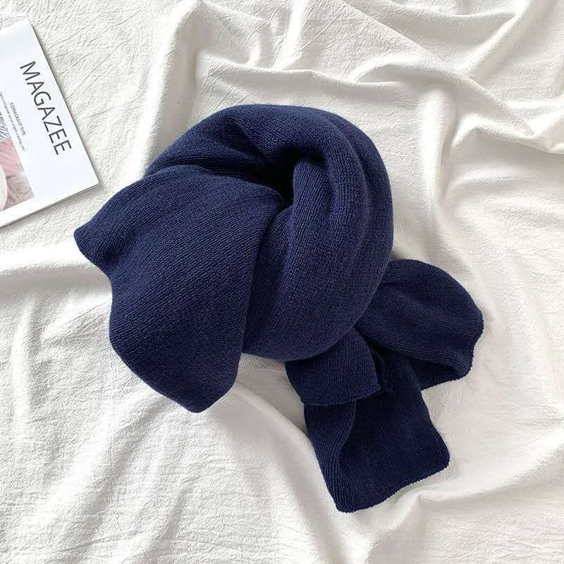 Pure Color Knitted Wool Scarf Women Autumn And Winter Navy Blue - Shop at LoveMi