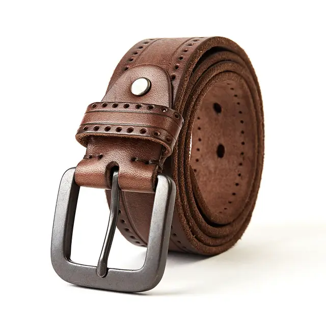 Men's Leather Belt Pin Buckle Top Layer Cowhide Casual Simple Coffee - Shop at LoveMi