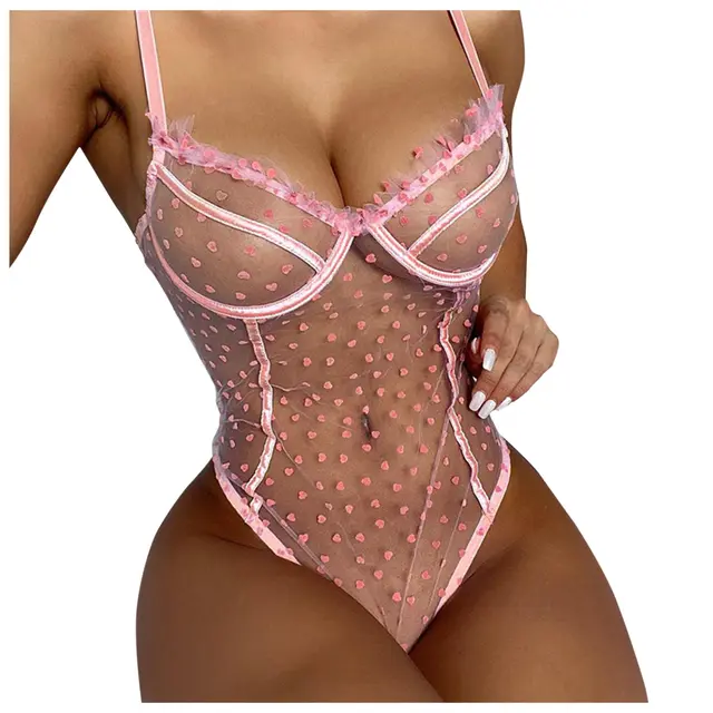 Underwear Set Three dimensional Love Embroidery Midsummer Pink Bodysuit - Shop at LoveMi