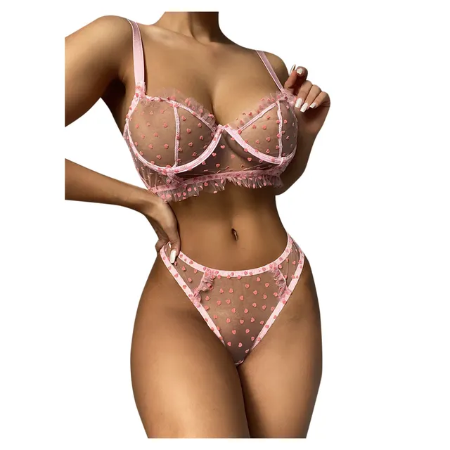 Underwear Set Three dimensional Love Embroidery Midsummer Pink - Shop at LoveMi