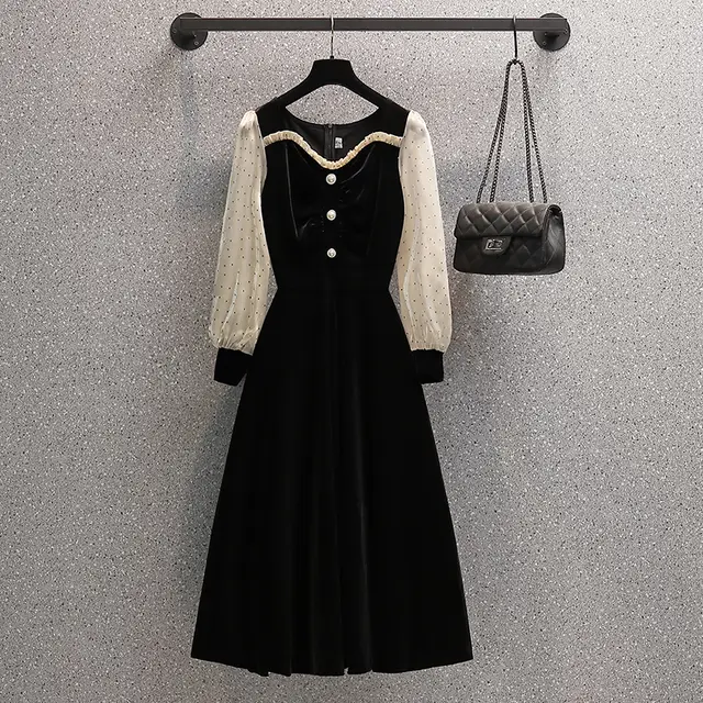 Women's Plus Size Long Fashion Stitching Red Dress Dress Black - Shop at LoveMi