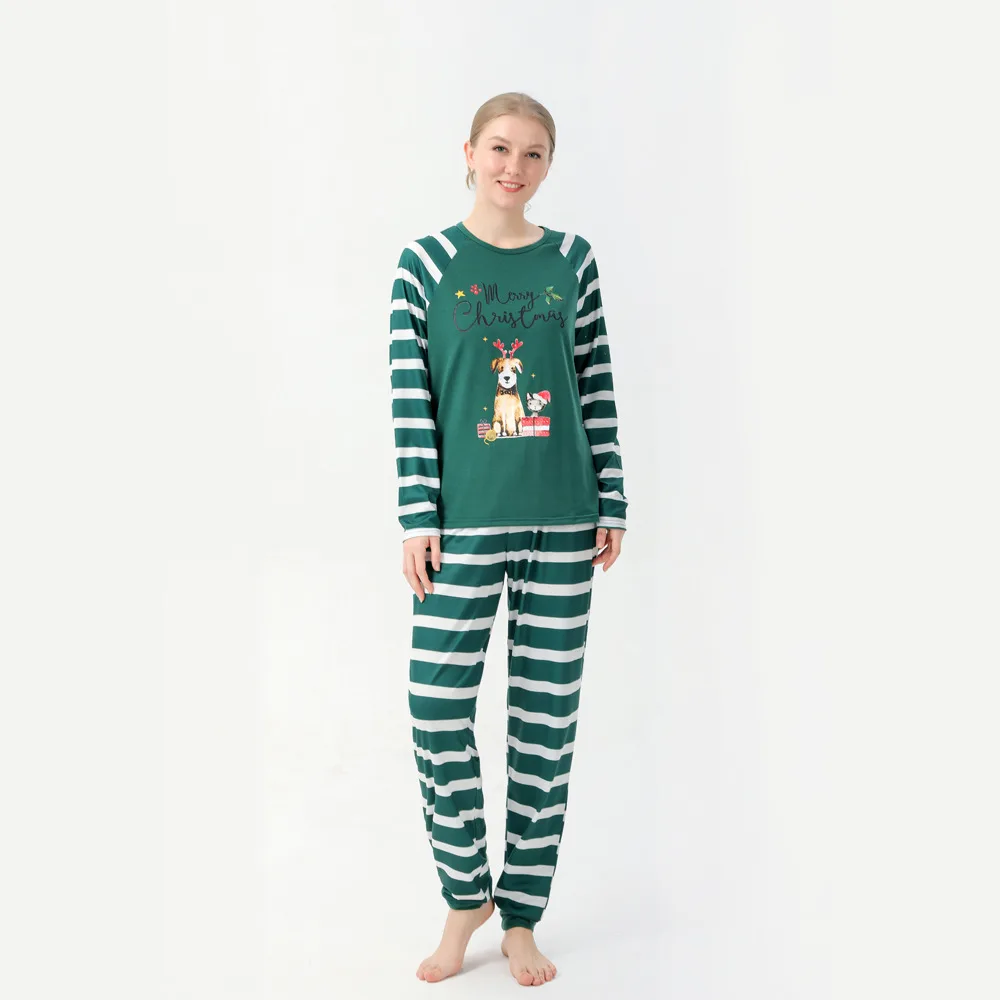Family European And American Christmas Parent-child Printed Pyjamas Set - Green
