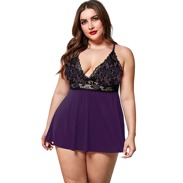 Women's European And American Plus Size Lace Stitching Dress Purple - Shop at LoveMi