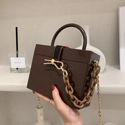 Women's Portable Messenger Chain Bag Cosmetic Lipstick Storage Box Brown - Shop at LoveMi