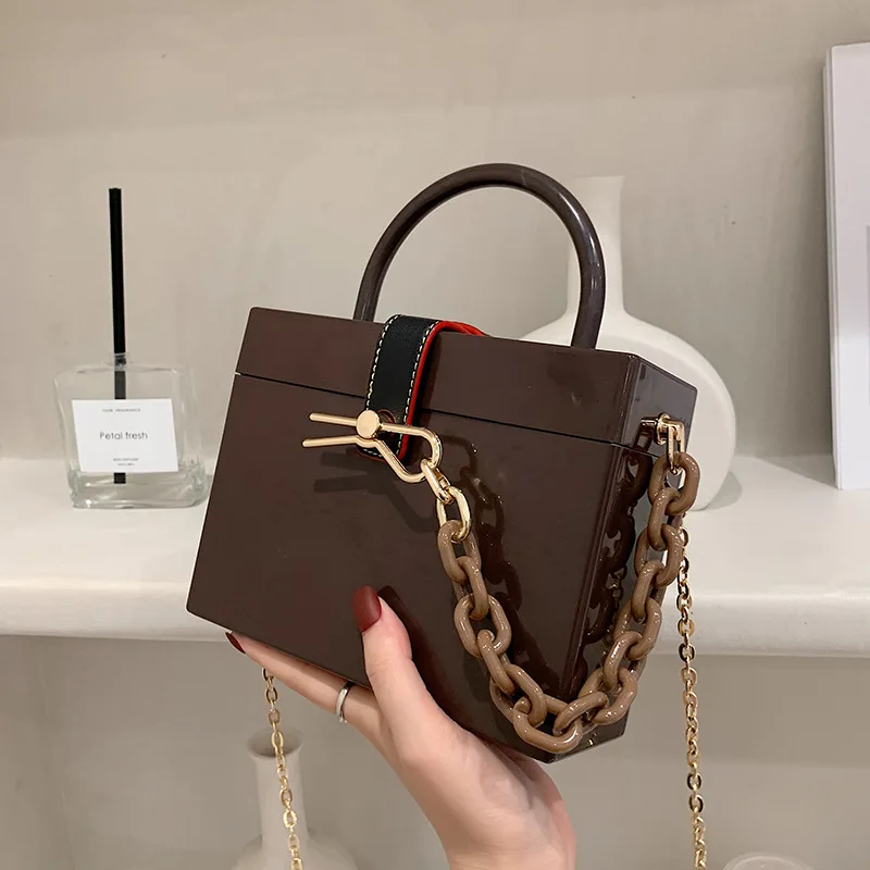 Women's Portable Messenger Chain Bag Cosmetic Lipstick Storage Box Brown - Shop at LoveMi