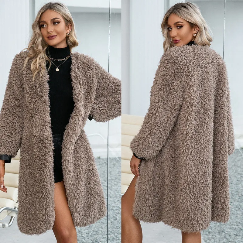 Loose Casual Mid length Fur Fur Coat Foreign Trade Coffee - Shop at LoveMi