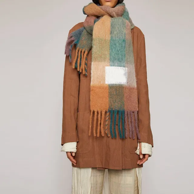 Scarf Female Color Thick Plaid Thick Tassels To Keep Warm Orange Plaid - Shop at LoveMi