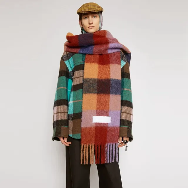 Scarf Female Color Thick Plaid Thick Tassels To Keep Warm With Labelpink - Shop at LoveMi