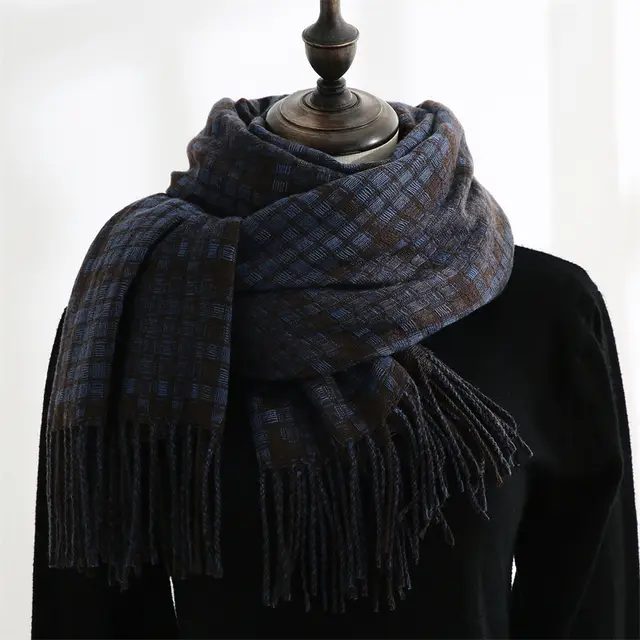New Cashmere Winter Women's Warm Print Plaid Scarf Blue - Shop at LoveMi