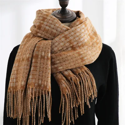 New Cashmere Winter Women's Warm Print Plaid Scarf Orange - Shop at LoveMi
