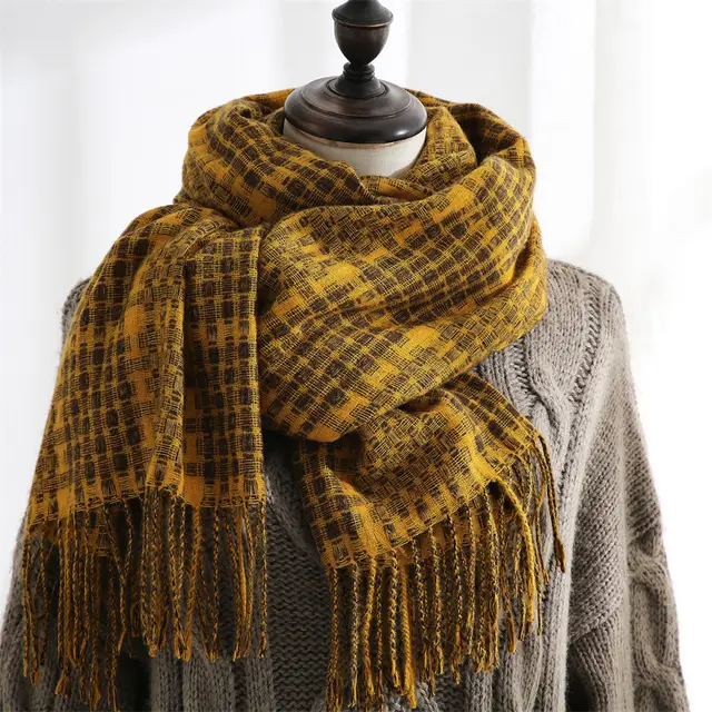 New Cashmere Winter Women's Warm Print Plaid Scarf Yellow - Shop at LoveMi