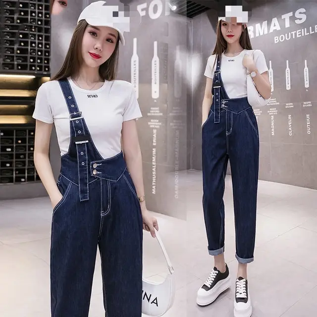Bib Women New Autumn All match Trend Loose Design Pants Blue - Shop at LoveMi