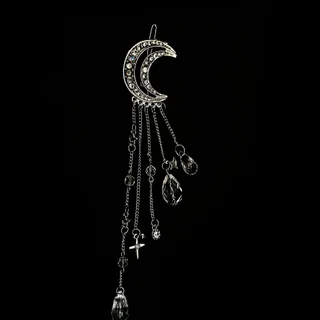 Diamond Studded Moon Tassel Five-pointed Star Pendant Side Clip - Silver