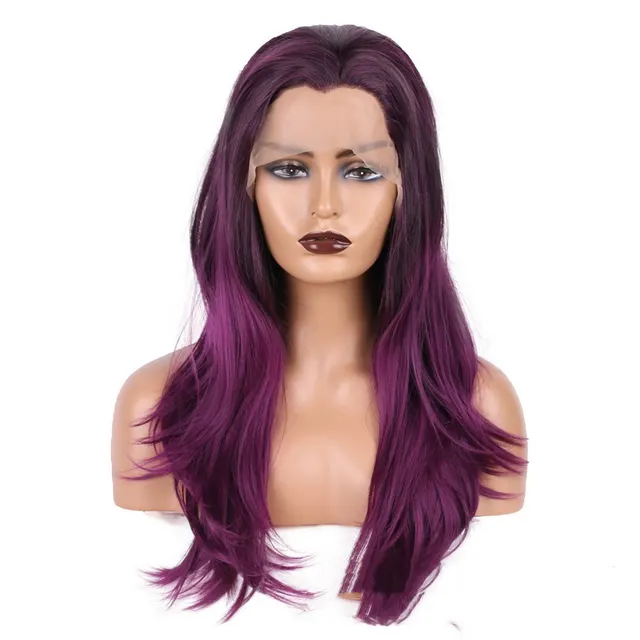 Gradient Color Inner Buckle Long Curly Hair High Temperature Silk Color Lace Headgear Deep Purple - Shop at LoveMi