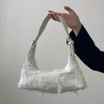 Simple Denim Crescent Single Shoulder Messenger Bag - White