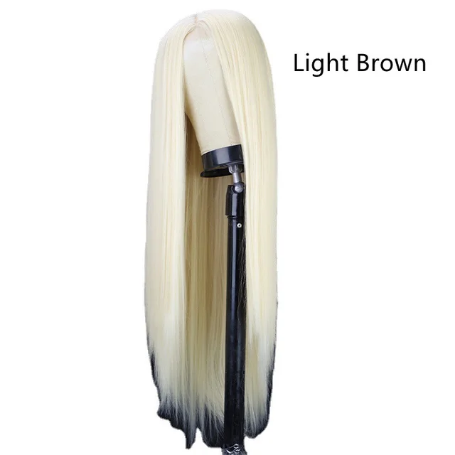 Black Long Straight Center Point Natural And Lifelike Headgear Temperament Non marking Chemical Fiber Light Brown - Shop at LoveMi