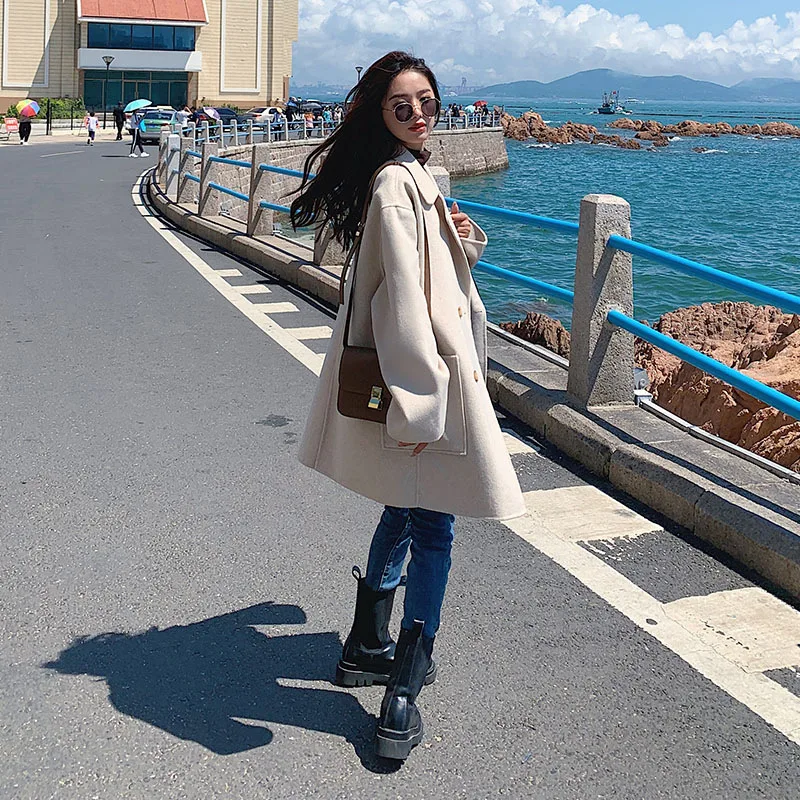 Double faced Cashmere Coat Women's Mid length Beige - Shop at LoveMi