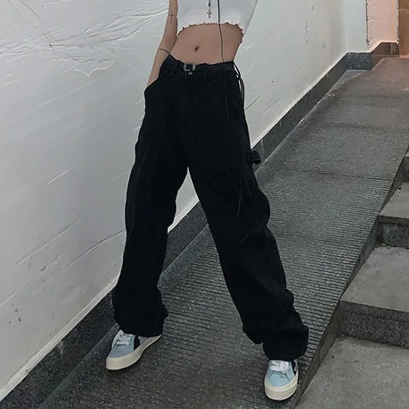 Women's Casual Black Straight Leg Jeans - Black