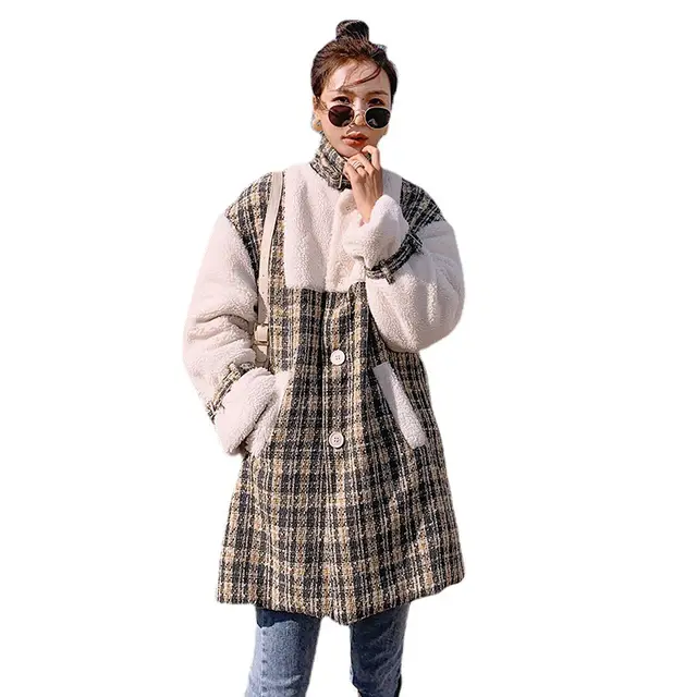 Loose Plush Small Fragrance Stitching Top Check - Shop at LoveMi