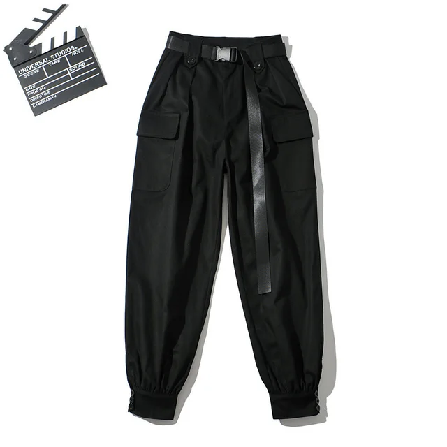 Women's Belted Waist Wide Loose Sport New Style Trousers Black - Shop at LoveMi