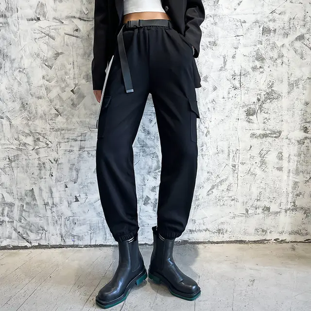 Slim High Waist Pocket Zipper Casual Buckle Overalls Black - Shop at LoveMi