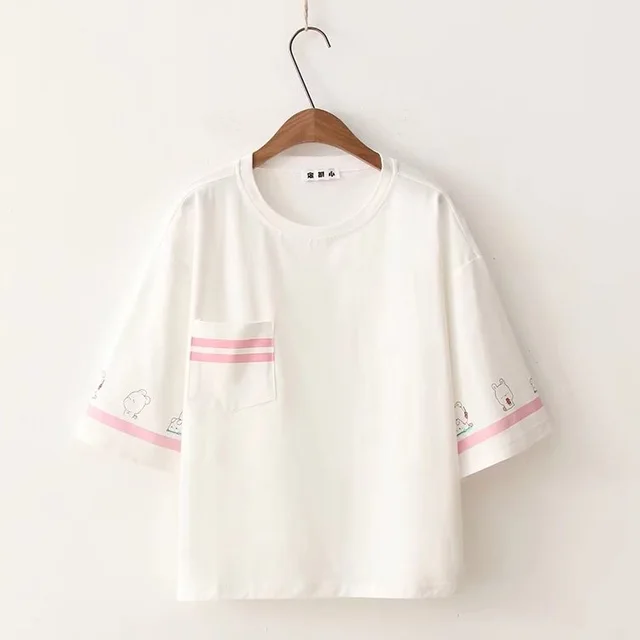 Summer Striped Simple T shirt Loose Short sleeved All match White - Shop at LoveMi