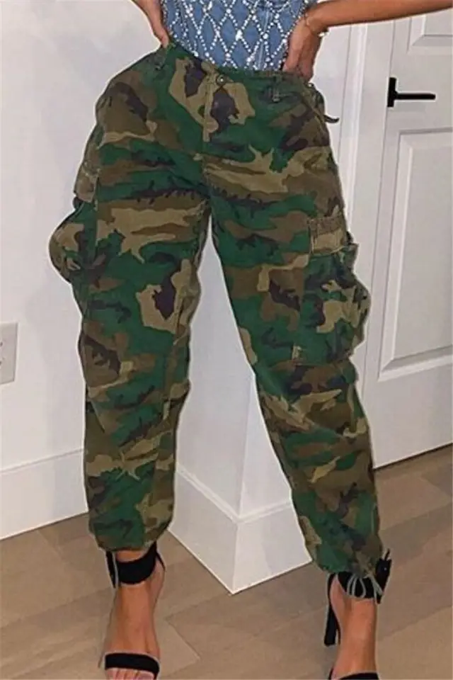 Women's Fashion Workwear Casual Camouflage Cropped Pants Army Green - Shop at LoveMi