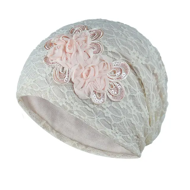 Casual Thin Lace Flower Pullover Hat Beige - Shop at LoveMi