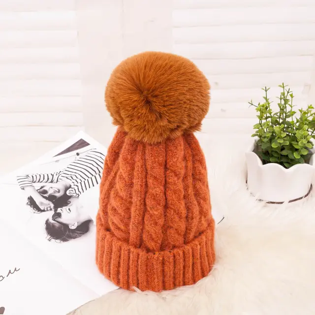 New Style Ladies Winter Hat Warm Twist Woolen Twisted Hair Ball Orange - Shop at LoveMi