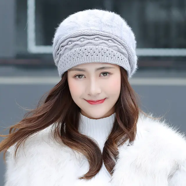 Women's Warm Outdoor Knitted And Velvet Padded Hat Grey - Shop at LoveMi