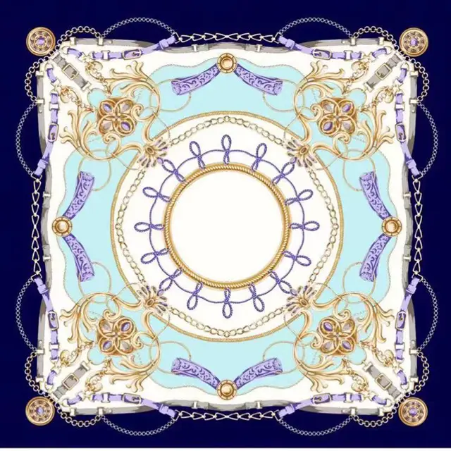 Silk Scarf European And American Printing Large Square Scarf Navy Blue - Shop at LoveMi
