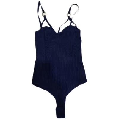 Slim High Stretch One Piece Knitted Bottoming Top Blue - Shop at LoveMi