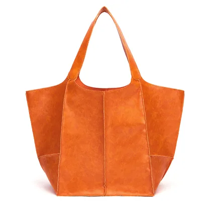 Shoulder Handbag Vintage Oil Wax Leather Soft Leather Orange - Shop at LoveMi