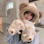 Rabbit Fur Warm Scarf Hat Gloves Three-piece Suit Ladies Thickened Bib Set - Beige