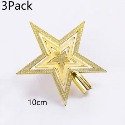 Christmas Decoration Accessories 10 20CM Three layer Electroplating Flat Tree Top Five pointed Star Gold 3Pcs - Shop at LoveMi