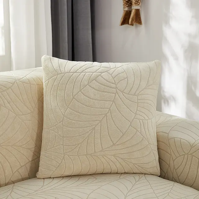 Pure Color Jacquard Big Leaf Nordic Fashion Knitted Pillow Case Beige - Shop at LoveMi