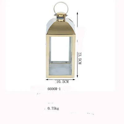 Candlestick Decoration Ornaments Stainless Steel Windproof Lamp Floor Garden Outdoor Lantern 6606M Champagne Gold - Shop at LoveMi