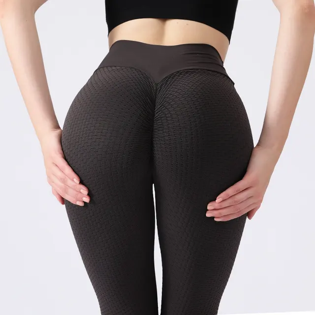 European And American Seamless Peach Hip Solid Color Honeycomb Pants Carbon Black - Shop at LoveMi