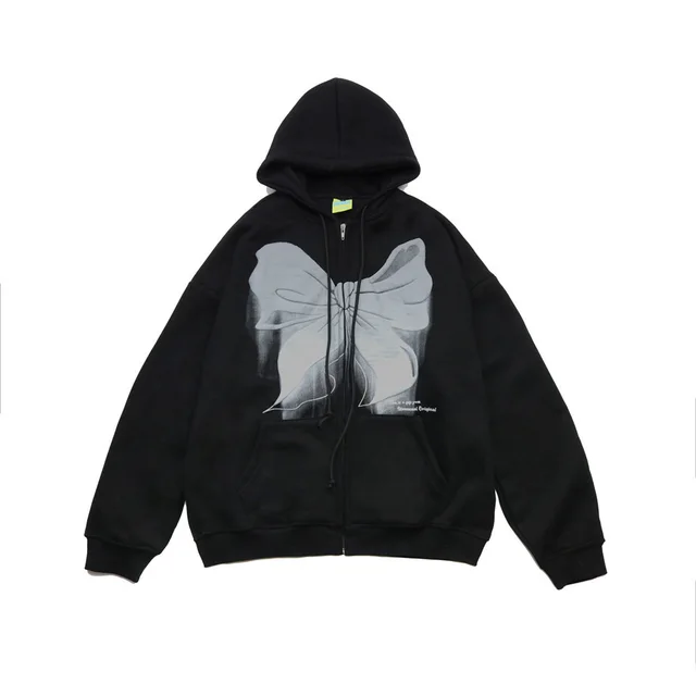 Street Fashion Brand Loose Hoodie Zipper Jacket Black - Shop at LoveMi