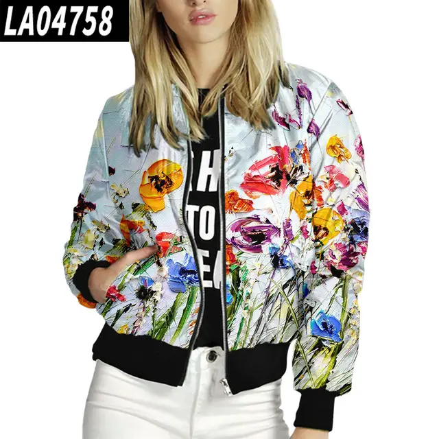 Women Stand Up Collar Baseball Uniform Floral Pattern La04758 - Shop at LoveMi