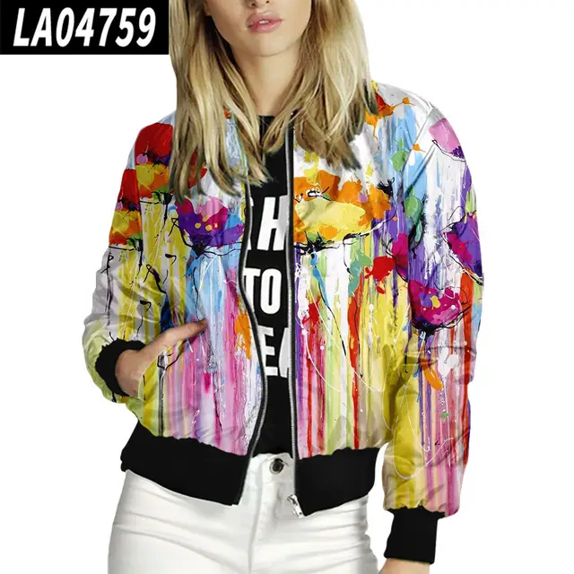 Women Stand Up Collar Baseball Uniform Floral Pattern La04759 - Shop at LoveMi