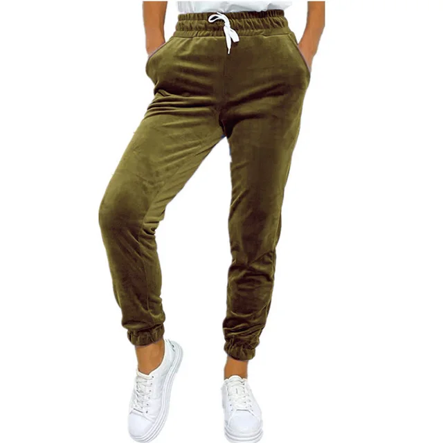 Ladies Lace up Breathable Casual Sports Pants Army Green - Shop at LoveMi